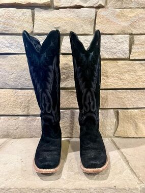 R WATSON Black Suede Western Knee-High Boots - Women's